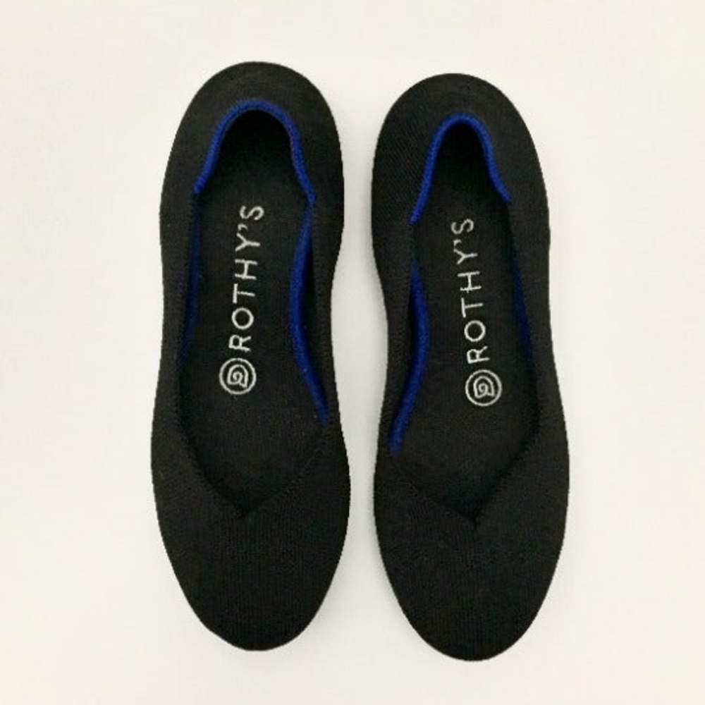 Rothy's Black Flats with Vibrant Blue Accent